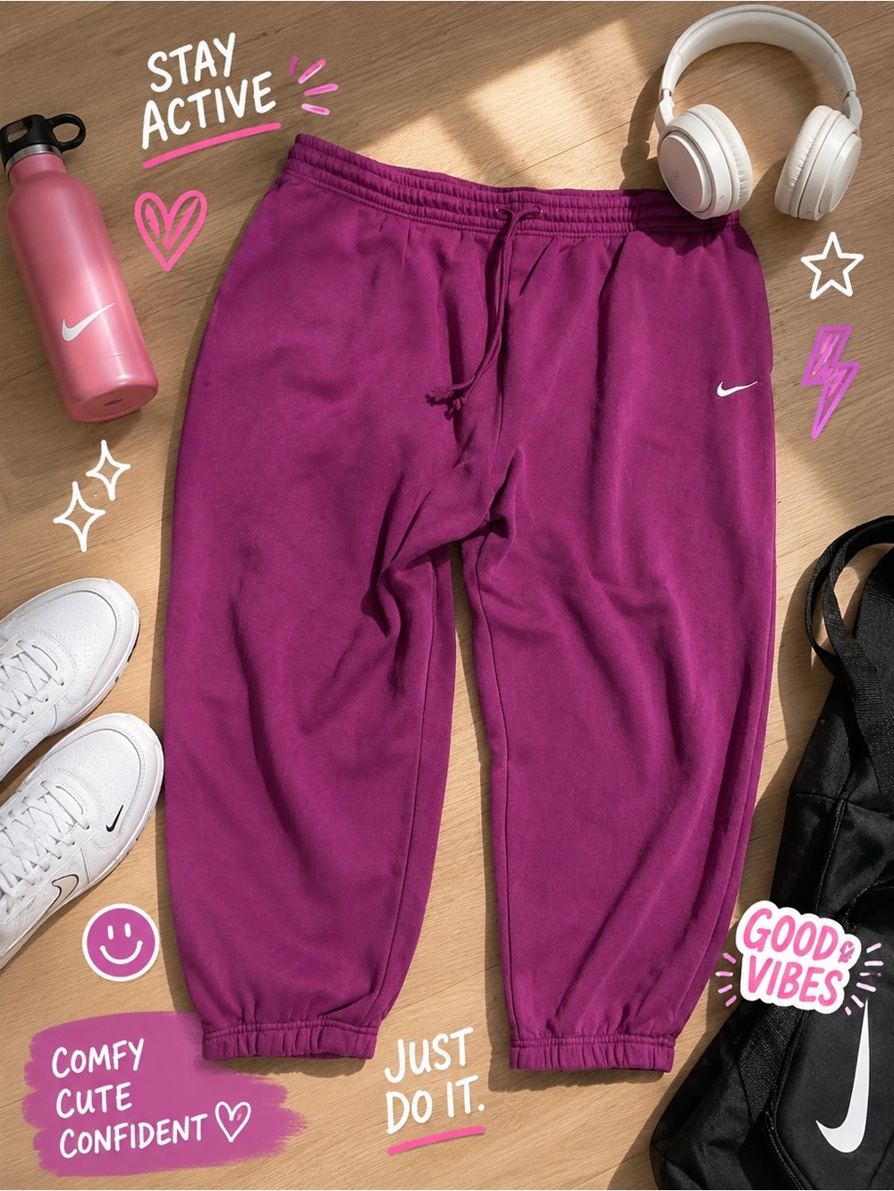 Nike Womens Magenta Sweatpants with White Swoosh